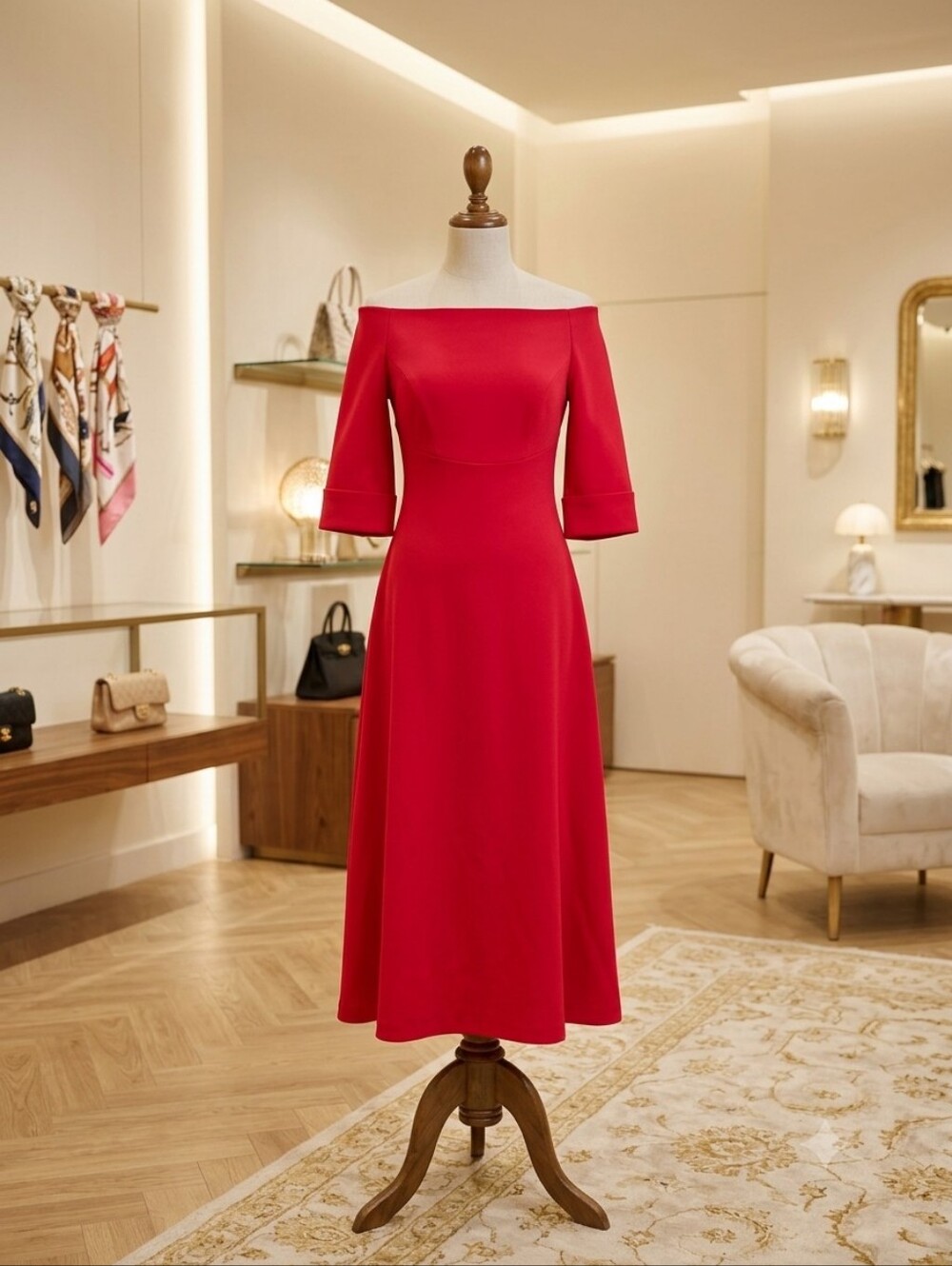 Fehaute Red Off-the-Shoulder Dress | Size 4